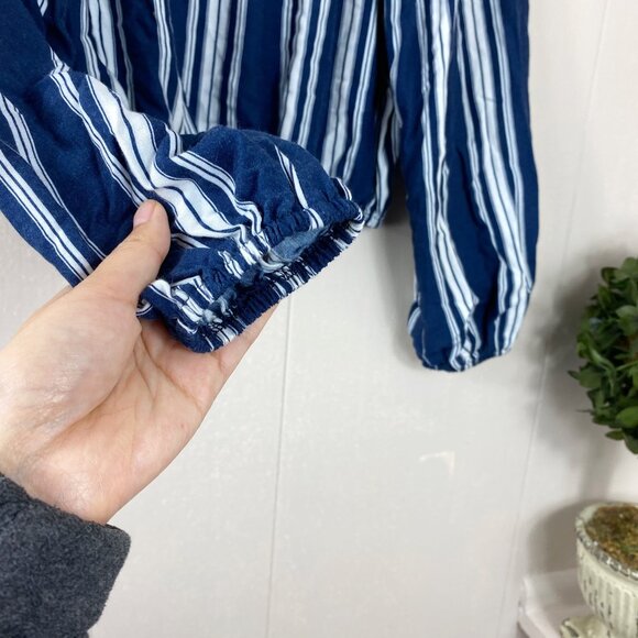 Show Me Your Mumu Navy Blue and White Striped Off Sleeve Crop Top Size X-Small - Picture 6 of 7